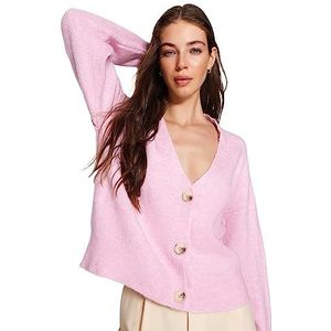 Trendyol Rechte lange mouwen voor dames, regular gebreid vest, roze, L