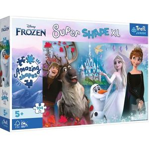 Trefl Junior - Frozen, De Wereld Van Anna en Elsa - Puzzle 104 XL Super Shape - Gekke Vorm Puzzels, Grote Stukjes, Kleurrijke Puzzels met Sprookjesfiguren Frozen, Leuk voor Kinderen Vanaf 5 jaar