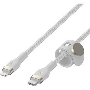 Belkin BoostCharge Pro Flex gevlochten USB Type C/Lightning-kabel (3m), MFi-gecertificeerde 20 W PD Power Delivery-snellaadkabel voor iPhone 14/14 Plus, 13, 12, Pro/Max, mini, SE, iPad en meer – Wit