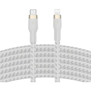 Belkin BoostCharge Pro Flex gevlochten USB Type C/Lightning-kabel (3m), MFi-gecertificeerde 20 W PD Power Delivery-snellaadkabel voor iPhone 14/14 Plus, 13, 12, Pro/Max, mini, SE, iPad en meer – Wit