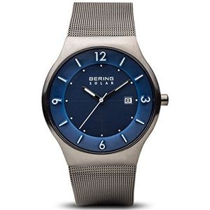 Bering Heren Analoog Zonne-Horloge Met Roestvrij Stalen Armband 14440-007, Blauw