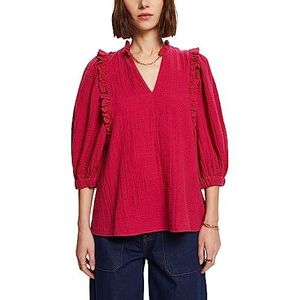 ESPRIT Blouse van katoenen gaas met ruches, donkerroze (dark pink), S