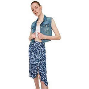 Trendyol Gebreide rok voor dames, met bloemenpatroon, blauw, extra klein