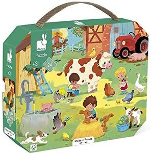 Janod - Puzzel Op De Boerderij - In Puzzelkoffer - 24 Stukjes - Geschikt Vanaf 3 Jaar