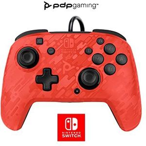 PDP Gaming Faceoff Deluxe+ bekabeld Switch Pro Controller - rood Camo - Officieel Gelicentieerd by Nintendo - Customizable buttons and paddles - Ergonomic Controllers
