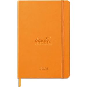 Rhodia Webplanner 2024 agenda met harde rand, A5, horizontaal raster, 160 pagina's ivoorkleurig papier, 90 g, stevig omzoomd met elastiek, oranje