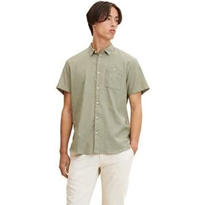 TOM TAILOR Denim Uomini Shirt met korte mouwen met stretch 1031074, 29681 - Olive White Structure, S