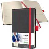 SIGEL C2456 weekkalender 2024, lederlook, ca. A6, donkergrijs/rood, hardcover, 176 pagina's, elastiek, penlus, archieftas, PEFC-gecertificeerd, conceptum