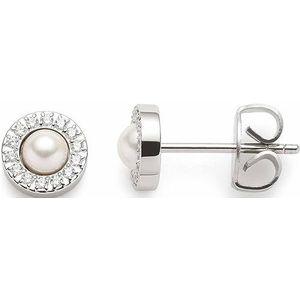 Leonardo Jewels Isa 023347 Oorstekers voor dames, van roestvrij staal met witte imitatieparels en zirkoniastenen, diameter 0,7 cm, sieradencadeau, 0.7, Roestvrij staal, Geen edelsteen