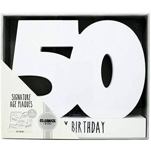 Celebrate in Style Signature Plaque 50, Verjaardag verpakte nummers om te tekenen, gepersonaliseerd cadeau, MDF