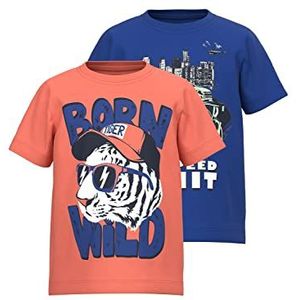 NAME IT Jongens NMMVICTOR 2P SS TOP D1 T-shirt, koraal/Pack: Surf The Web, 92, Coral/Pack: surf the Web, 92 cm