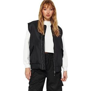 Trendyol Oversized Puffer Hooded Geweven Vest Gilet voor dames, Zwart, L