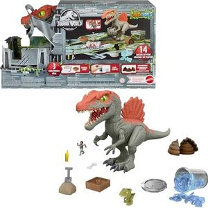 Mattel Jurassic World Kooisloper Spinosaurus Dinosaurus Actiefiguur en Uitpakspeelgoed, Zand en Gel en Deeg, Uitbreken, Ontdekken en Redden, HTP71