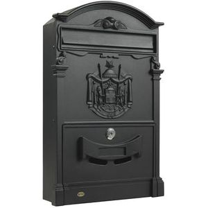 Amig Brievenbus voor buiten, klassieke stijl, brievenbus voor muren, muren of hekken, 40,5 x 25,5 x 8,5 cm, aluminium, mat zwart, inclusief schroeven