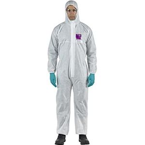 Ansell AlphaTec 1500 Model 138, bescherming tegen chemicaliën, rubberen trekkoorden, capuchon, taille/arm/beenuiteinden, ritssluiting aan de voorkant, ademend SMS-materiaal filtering, maat M (1 stuk)