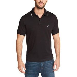 Nautica Heren klassieke pasvorm korte mouw dubbele getipt kraag poloshirt, Zwart, XXL