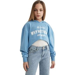 DeFacto Sweatshirt met capuchon voor meisjes, blauw, 7-8 Jaar