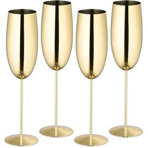 Relaxdays champagneglazen rvs, set van 4, onbreekbaar, glazen houden drankjes lang koel, 250 ml, voor onderweg, goud