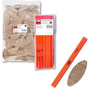 TOX set met platte deuvels Biscuit Wood XL P0 van beuk, grote voorraad 250 stuks, 12x timmermanspotlood neon-oranje, set voor meubels en stabiele verbindingen, 015909012