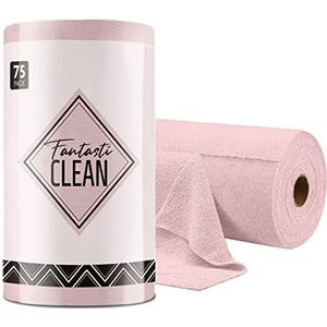 Fantasticlean Microvezel reinigingsdoekrol -75 pack, afscheurende handdoeken, 30 x 30 cm, herbruikbare en wasbare vodden (roze)