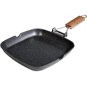 WECOOK! Ecochef Titanium grillpan, 28 x 28 cm, anti-aanbaklaag Quantanium, geschikt voor inductie, inklapbare houten handgreep, zwart, aluminium