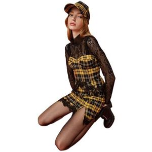 Koton Dames dikke strappy Lace Detail Torsolette, Yellow Check (1c5), 38