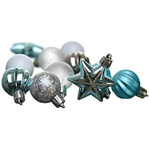 Heitmann Deco kerstballen - 44-delige set - ballen - sterren - kerstversiering - turquoise, zilver, wit - ca. 3cm