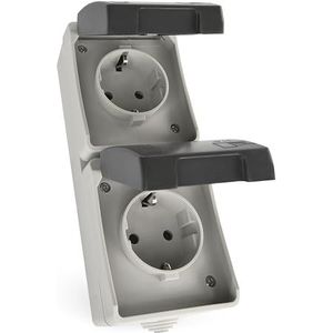 EMOS - 2-voudig Geaard Stopcontact - Opbouw voor Verticale Wandmontage - Geschikt voor Vochtige Ruimtes en Buitenruimtes - 250 V~/16 A Max - Beschermingsklasse IP44/IP54