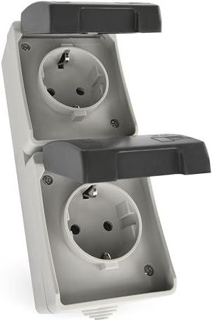 EMOS - 2-voudig Geaard Stopcontact - Opbouw voor Verticale Wandmontage - Geschikt voor Vochtige Ruimtes en Buitenruimtes - 250 V~/16 A Max - Beschermingsklasse IP44/IP54