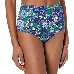 Amazon Essentials Dames zwembroek met hoge taille (verkrijgbaar in grote maten), diepblauwe paisley, Large