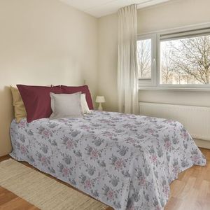 PENSIERI DELICATI Sprei 170 x 280 cm, voor eenpersoonsbed, 100% piqué-katoen, ideaal als sprei voor eenpersoonsbed, motief: roze en rood, 100% Made in Italy