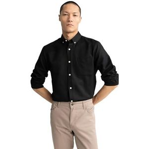 DeFacto Herenshirt met lange mouwen en lange mouwen, zwart, XS