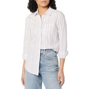 Amazon Essentials Dames klassieke pasvorm lange mouwen button-down poplin shirt, lila wit bont gestreept, groot