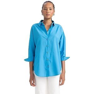 DeFacto Oversized shirt voor dames, lange mouwen, comfortabele tops voor dames, casual shirt met lange mouwen, blauw, L
