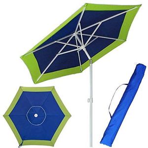 BAKAJI Parasol voor zee, strand, tuin, met stalen stang, kantelbaar, bekleding van stof, uv-bescherming, diameter 210 cm, met schouderriem, Groen, Ø 210 cm, eenvoudig en minimalistisch