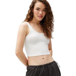 Koton Dames U-hals Ribbed Basic Tank Top Shirt, ecru(010), M