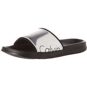 Calvin Klein dames slide sandalen met sleehak, Zilver Multicolor 910, 40 EU