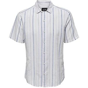 ONSCAIDEN SS Stripe Resort Linen Shirt, wit, M