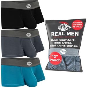 Real Men - 3in Modal Boxer Briefs - 3-pack - Zwart/Blauw/Grijs - D Pouch