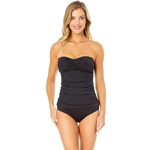 Anne Cole Dames Twist Front Shirred Bandeau Tankini Zwemtop, Zwart I, M
