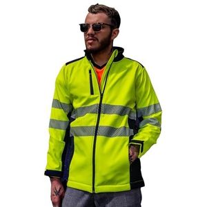 Capto Apparel Hoge zichtbaarheid werkjas voor heren - Hoge zichtbaarheidsjas - Hoge zichtbaarheidsjas - Hi Viz Pullover Hoodie - Hoge zichtbaarheidsjas - Softshell jas - Geel/Marineblauw - XXL