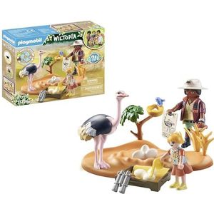 PLAYMOBIL Wiltopia 71296 Op bezoek bij papa struisvogel, Ludieke dierenbescherming in de Afrikaanse wildernis, ondersteuning van de struisvogelfamilie, duurzaam speelgoed voor kinderen vanaf 4 jaar