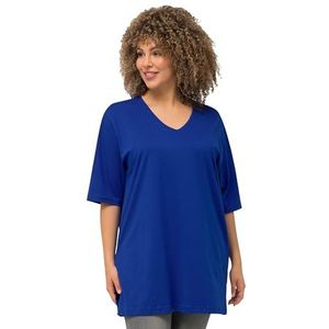 Ulla Popken Dames T-shirt, V-hals, relaxed, halflange mouwen tuniekshirt, kobaltblauw, 62-64 Grote maten