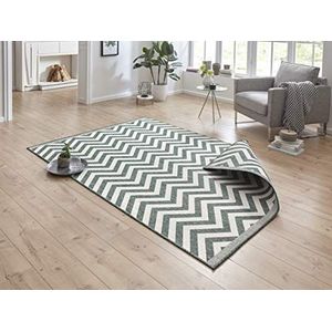 NORTHRUGS Palma Vloerkleed voor binnen en buiten, 80 x 150 cm, omkeerbaar tapijt, weerbestendig, modern design, zigzagpatroon, loper voor balkon, terras, tuin, serre, woonkamertapijt, waterdicht, groen en crème