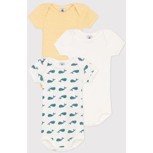 Petit Bateau - Set van 3 - Katoenen Rompertjes - Walvis/Geel/Groen - Oeko-Tex Standaard 100