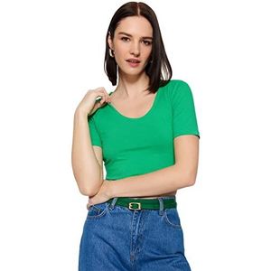 Trendyol Dames Dames Getailleerd Basic Ronde Hals Gebreide Blouse Shirt, Groen, M