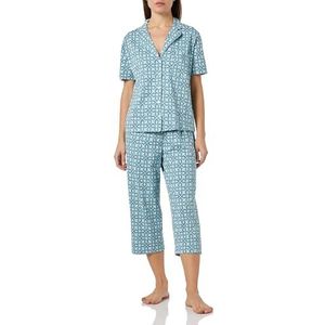 women'secret Damespyjama van 100% katoen, capri, geometrisch pyjama-set, bedrukt, blauw, 36, Bedrukt blauw, S