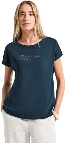 Street One - Dames Shirt - Turkoois - Met Folietekst