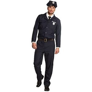 Boland - Volwassen politieagent kostuum, top, broek, riem en pet, set, carnaval, themafeest