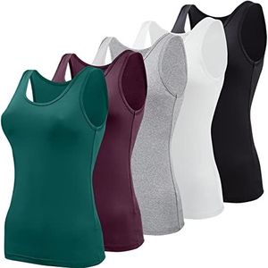 BQTQ 5 stuks tanktops voor vrouwen onderhemd mouwloos vest tops voor vrouwen en meisjes, Zwart, Wit, Grijs, Donkergroen, Donkerpaars, S